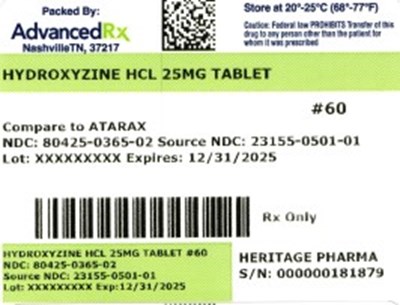 Label 2 (Hydroxyzine HCl 25mg 80425 0365 02)